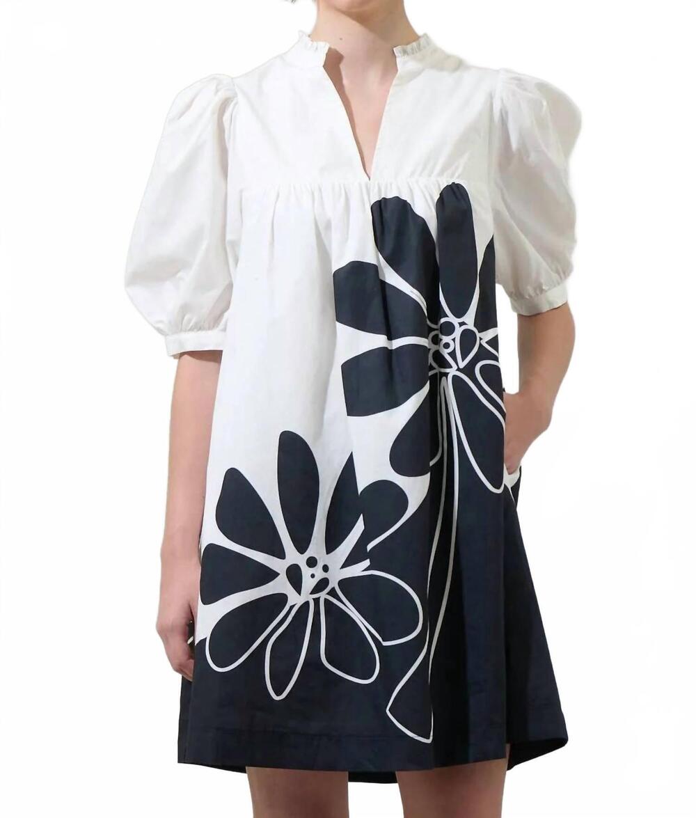 NEW SUGARLIPS women's wisteria floral split neck dress in white black